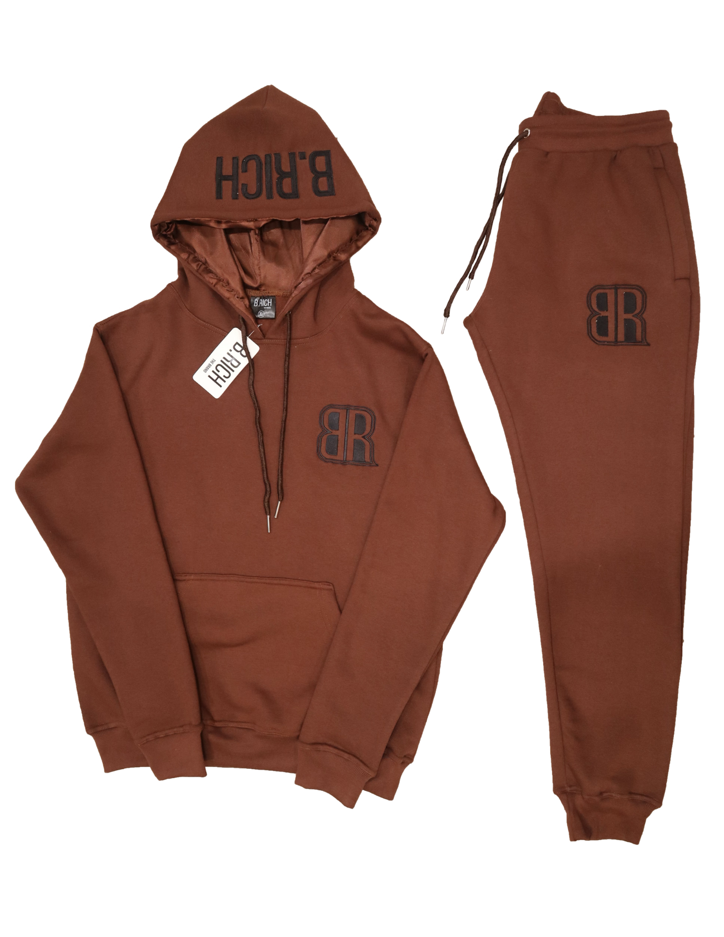 Mocha Brown Satin Silk Hood Sweatsuit