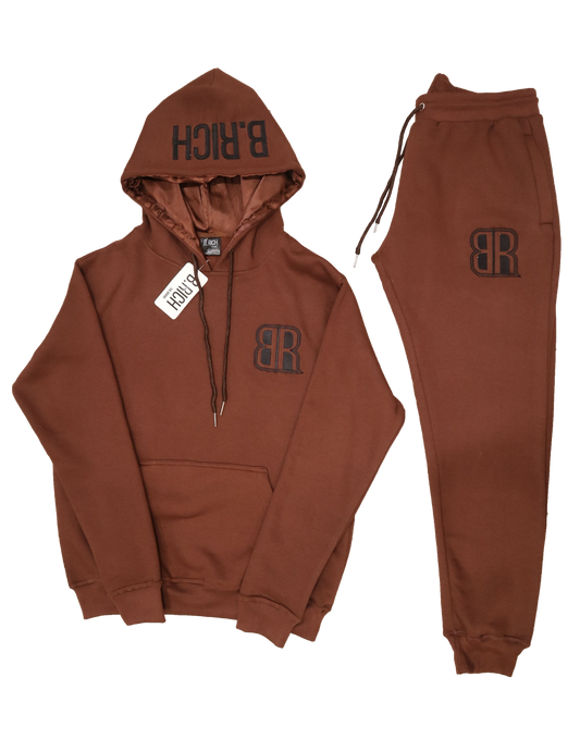 Mocha Brown Satin Silk Hood Sweatsuit