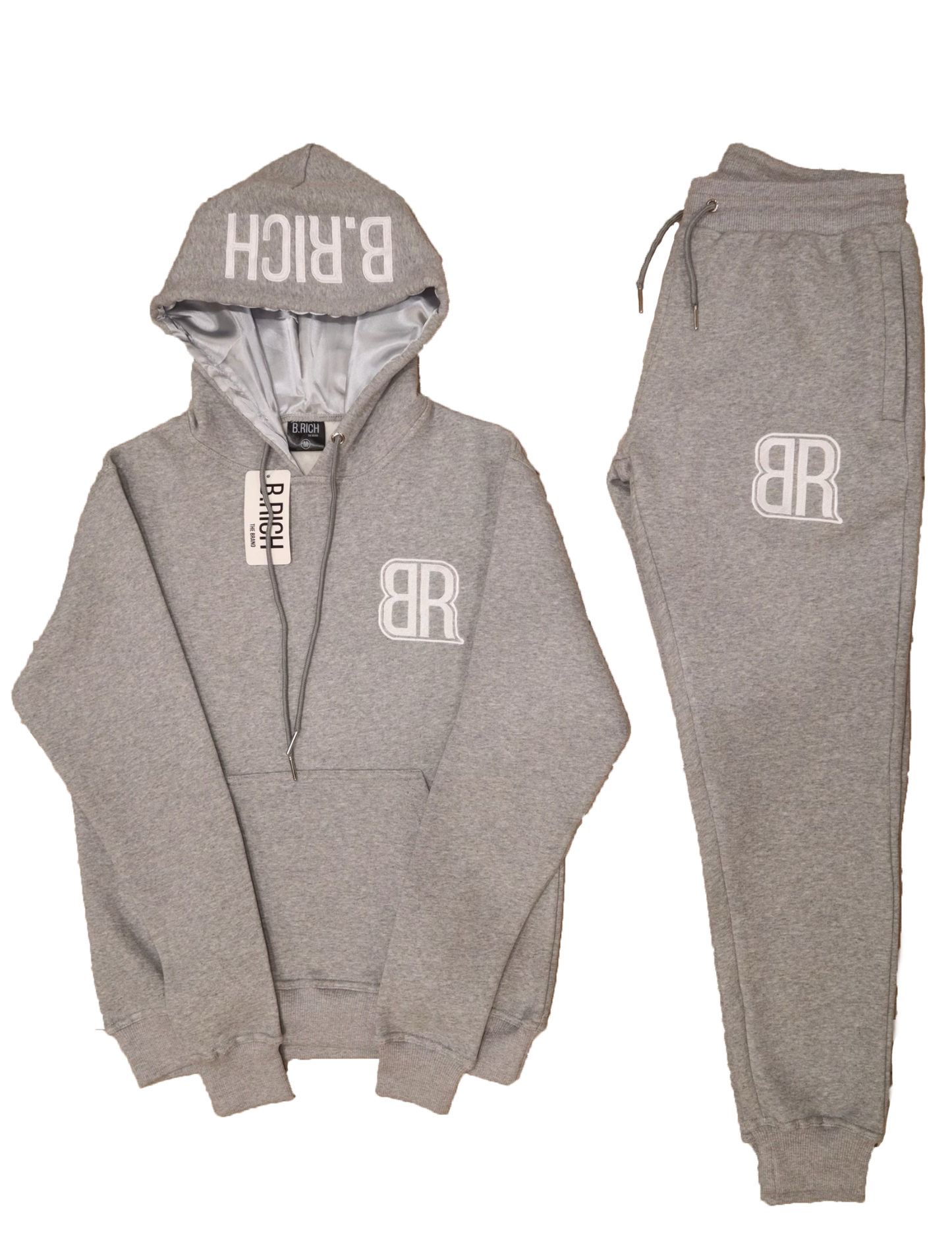 Cool Grey Satin Silk Hood Sweatsuit